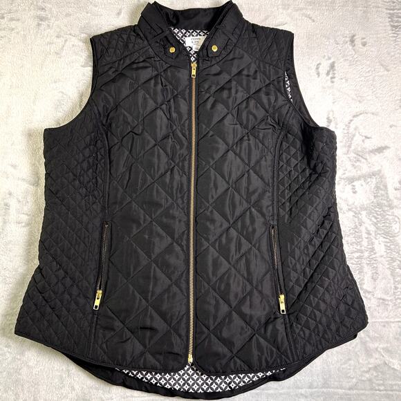 Crown & Ivy Black Quilted Vest Women's Petite XL Preppy Fall Layering Southern - Picture 1 of 8